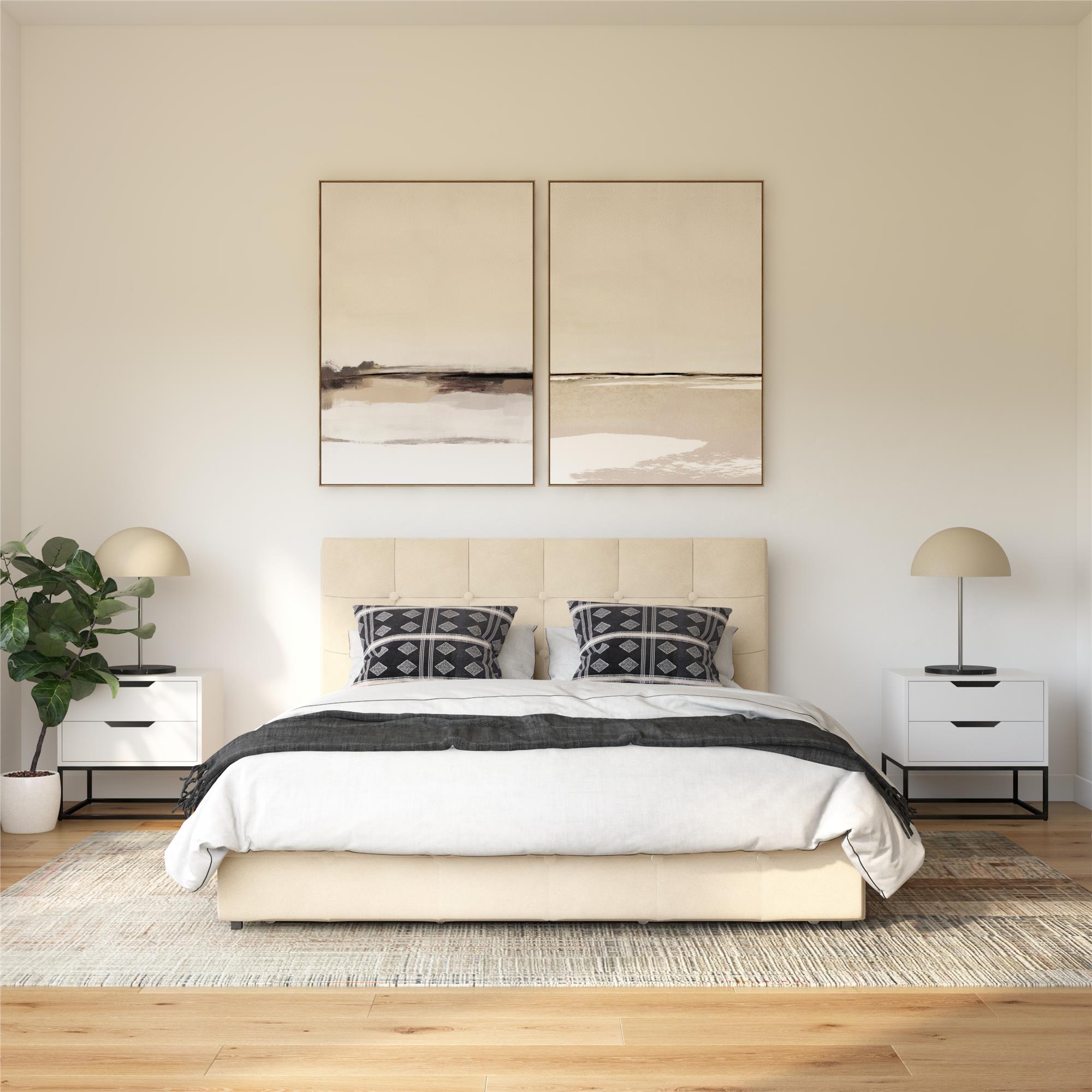 DHP Rose Tufted Upholstered Storage Bed Frame, Full, Ivory Velvet
