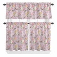 thumbnail image 2 of Kitchen Window Curtains Valance and Tier Set, Spring White Pink Mountain Tea Flowers Rod Pocket Tier Curtain Valance Set, Birds Floral Art Light Filtering Cafe Curtains for Bedroom Living Room, 2 of 9