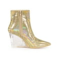 thumbnail image 3 of BLISSFUL STEP Women's Ankle Boots Snake Pointed Toe Print Clear Wedge Heel Side Zip Boots Gold Snake 11, 3 of 7