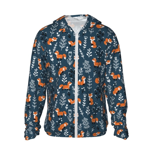 Fotbe cute fall fox Chaqueta con Protección Solar UPF 50+ para Hombre y Mujer, Camisa con Capucha y Bolsillos-Medium