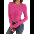 thumbnail image 2 of Blusa de Larga con Cuello Redondo para Mujer, Moda de Otoño 2025, Camiseta Básica de Punto Texturizado de Corte Entallado, Ropa Y2K Rosa Roja L, 2 of 8
