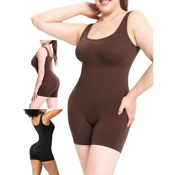 Spencer Shapewear Bodysuits for Women Tummy Control Butt Lifter Seamless Full Body Shaper Square Neck Jumpsuits Top, Black
