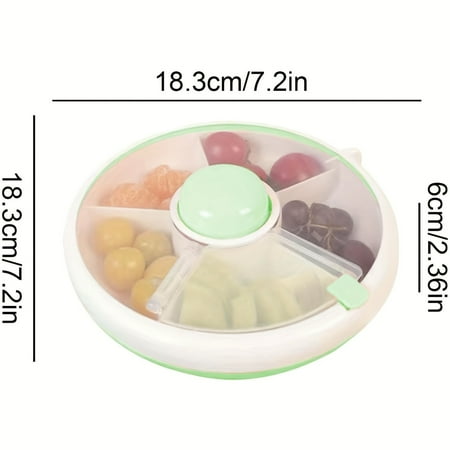 

HAZHOUYUJIUKJ No-Electricity Required Leakproof Plastic Food Dispenser - Reusable Rotating 5-Compartment Snack Box with Lid and Convenient Features