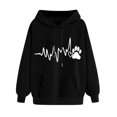 thumbnail image 2 of Blouse for Women Hooded Love Printed Off Shoulder Sleeves Long Sleeved Sweatshirt Black M,Women Sweatshirt, 2 of 3