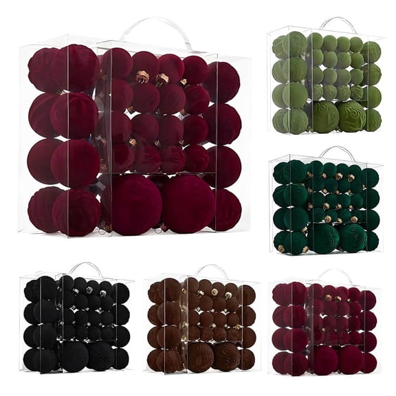 Feltree 46 Pcs Flocked Velvet Christmas Ball Ornaments for Christmas Tree Decor with Metal Hanger, Durable and Versatile Holiday Decoration