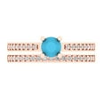 thumbnail image 2 of Clara Pucci 18K Rose Gold 0.86 Simulated Turquoise Engraveable Engagement Ring + Wedding Band Set, 2 of 7