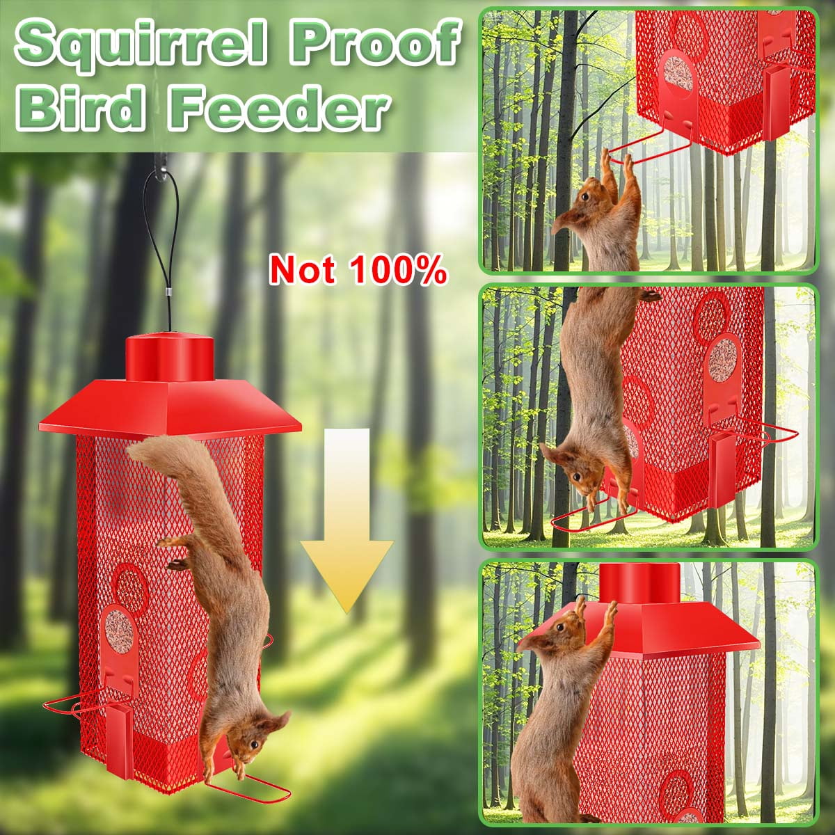 YLTIMER Squirrel Proof Bird Feeder, Metal BirdFeeders for Outdoors Hanging with Detachable Roof, 2.2lb Gravity Protection Wild Birds Seed Feeders for Cardinal Blue Jay Outside