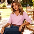 thumbnail image 6 of Kctiaxy 3/4 Length Sleeve Womens Tops Summer Casual Striped T Shirts Trendy V Neck Relaxed Fits Outdoor Tunic Shirts Beach Vacation, Red L, 6 of 7