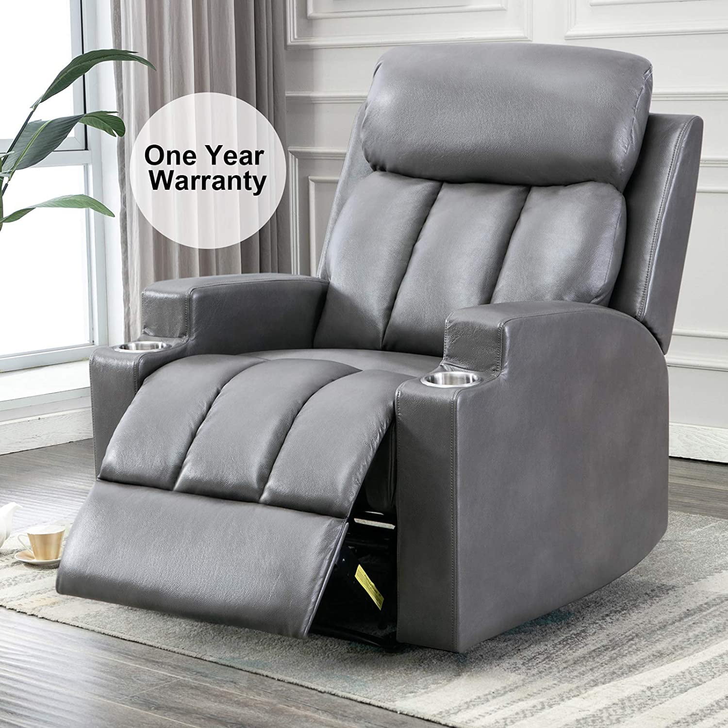 Breathable Pu Leather Recliner Chair, Leather Reclining Chair With Cup Holders