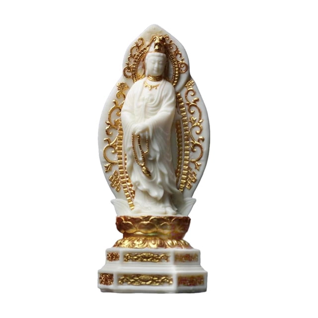 Figura de Guan Yin Perfecl escultura tallada Bodhisattva decoración Feng Shui Oro 20 cm x 8 cm x 6,2 cm