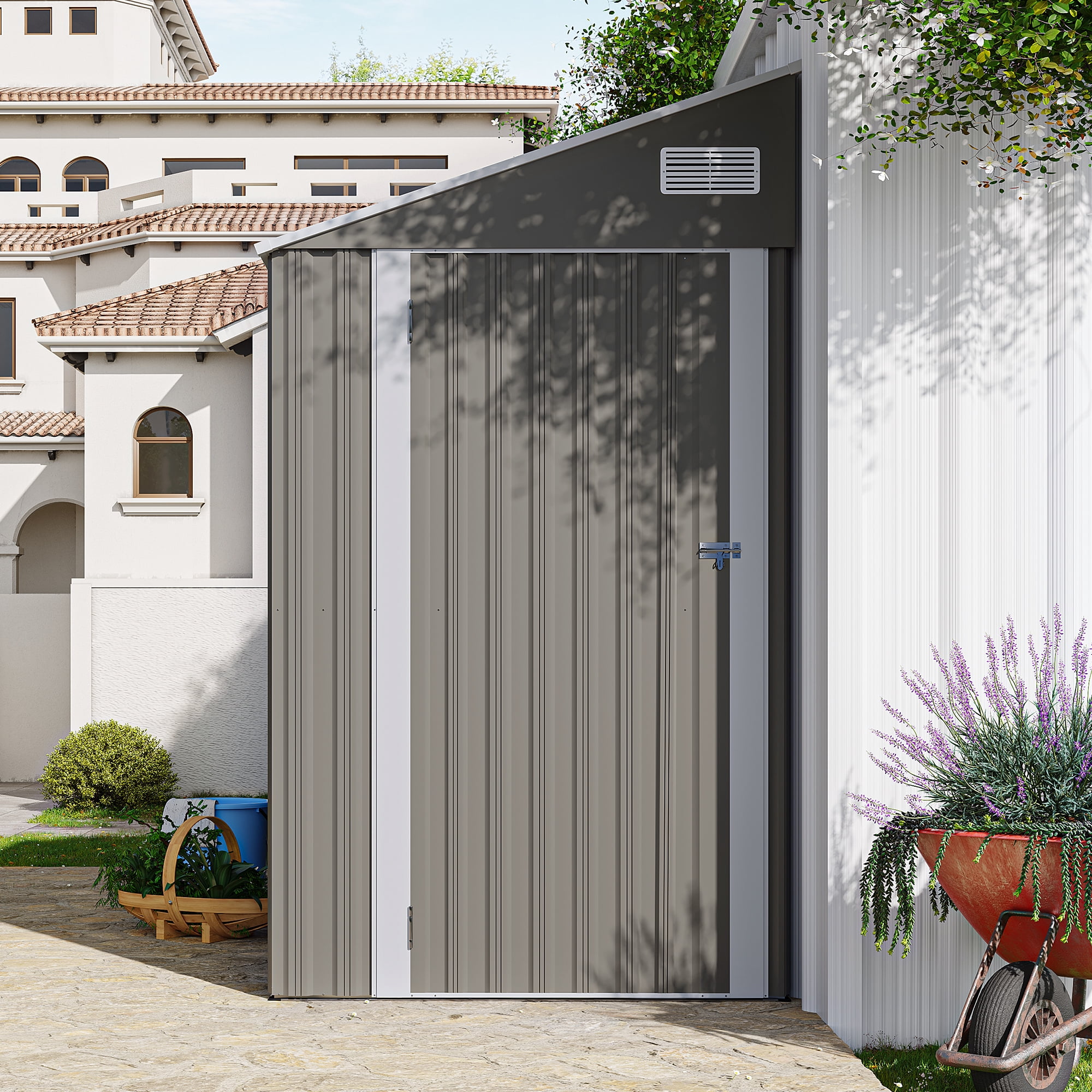Leumius Outdoor Metal Storage Shed with Single Hinge Door Metal Garden Tool Shed with Lockable Door for Garden Lawn Backyard Dark Gray
