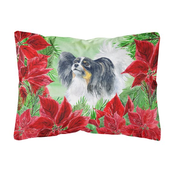 Carolines Treasures CK1305PW1216 Papillon Poinsettas Canvas Fabric Decorative Pillow  12H x16W multicolor
