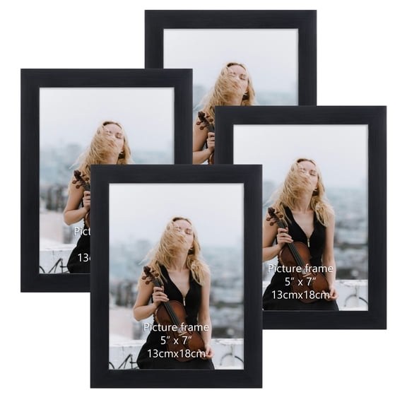 5x7 Picture Frame Set of 4, 6x8 Matted to Display 5 by 7 Photo with Mat or 6 by 8 without Mat for Wall or Tabletop, Black