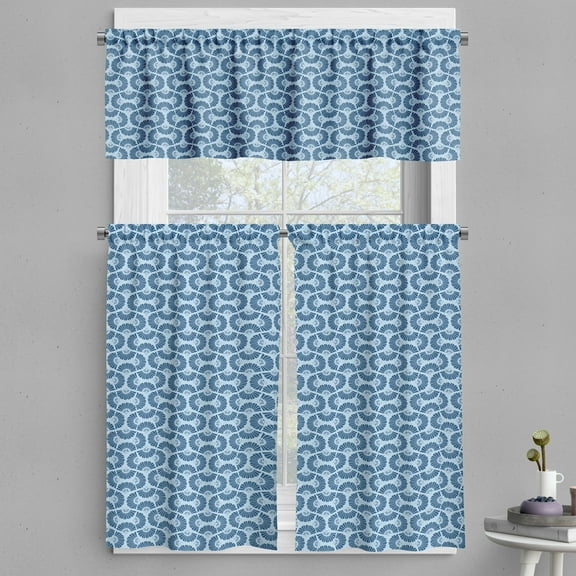 Ambesonne Japanese Valance & Curtain, Folding Fans Ornament Art, 55"x45", Pale Cadet Blue Teal
