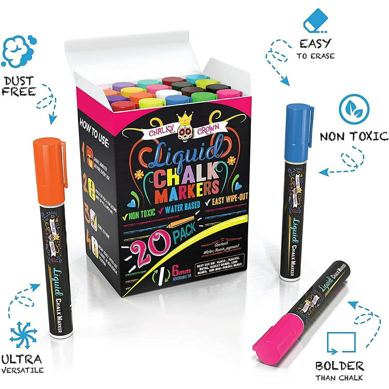 WISYOK Liquid Chalk Marker 1 Pack, White Drawing Chalk Erasable Ink for  Chalkboards Signs, Windows, Blackboard, Glass, Acrylic, 6mm Reversible  Bullet