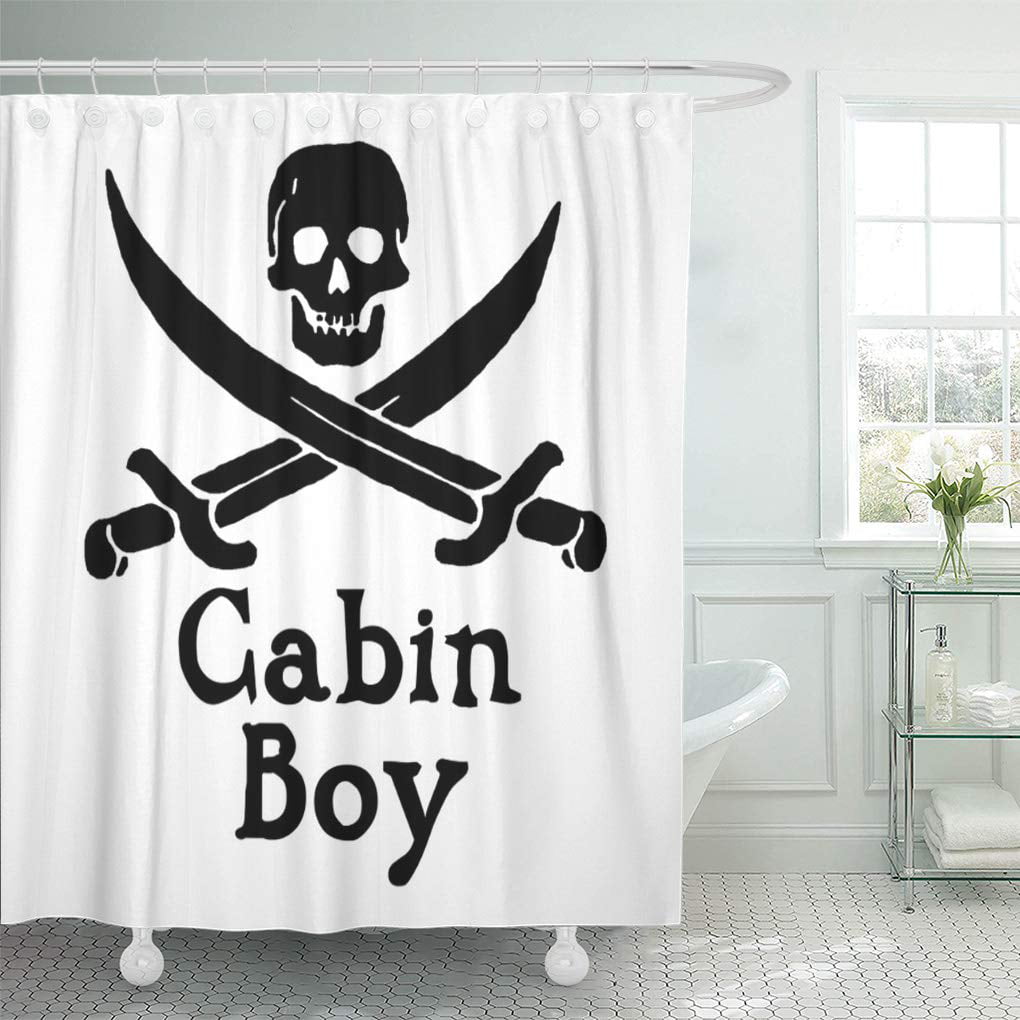Jolly Roger Pirate Skull Waterproof Fabric Shower Curtain Bathroom Accessory Set 