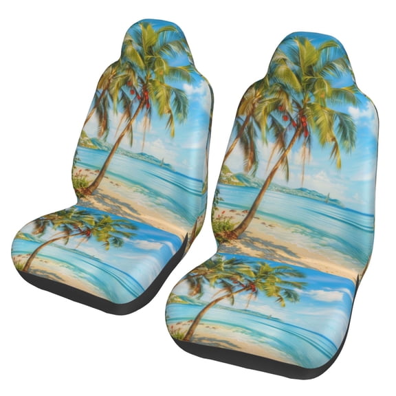 KAKALAD Tropical Beach Ocean Sea Palm Tree 06 Car Accessories Seat Covers Set Vehicle Seat Covers Universal Front Seats Protector 2 Pcs