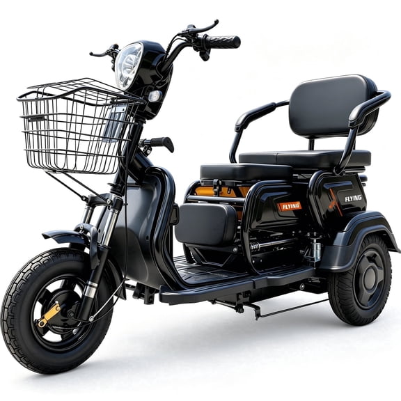 GIYI Electric Tricycle for Adults with Rear Seat, Front Basket, 3-Wheel Mobility Scooter, Long Range Battery, Stable Ride for Daily Commuting and Shopping