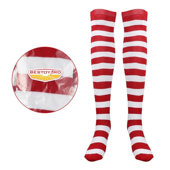 COSMOBETTY 1Pair BESTOYARD Festive Striped Thigh Socks Red White Stockings For Women Girls Average Size Durable