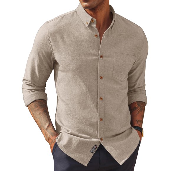 Camisa PJ PAUL JONES de manga larga de lino y algodón beige