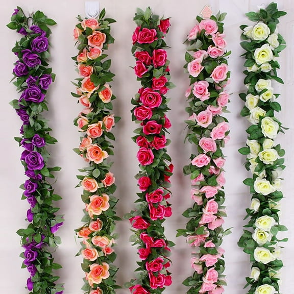 Morttic 7 Feet Fake Rose Vine Flowers Plants Artificial Flower Hanging Rose Ivy Home Hotel Office Wedding Party Garden Craft Art Decor (Red ,1pc)