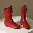 thumbnail image 4 of Bnwani Women Boots Winter Fashion Toe Flat High Mid-Calf Casual Solid Splicing Boot Red Size 9, 4 of 8
