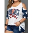 thumbnail image 3 of KimSoong Women Plus Size Cold Shoulder American Flag T-Shirt 4th of July Tee USA Flag Print Shirt 250 Years Patriotic Tee Tops, 3 of 7