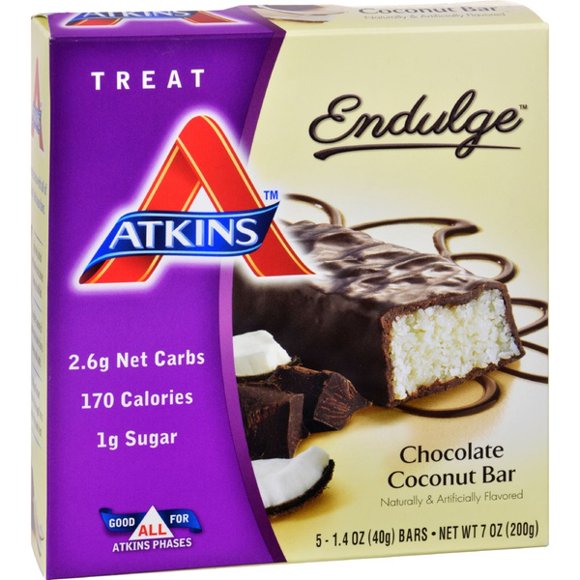 Atkins, Endulge, Chocolate Coconut Bar, 5 Bars, 1.41 oz (40 g) Each