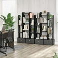 thumbnail image 2 of iSunirm Bookcase with Storage Home Decor Book Shelf with 2 Drawers, Free Standing Office Storage Shelf with 12 Open Bookshelf, Industrial Wood Book Case for Bedroom Living Room,Black, 2 of 5