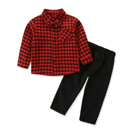 

PBaeM Toddler Boys Cotton Casual Pants Set Single Breasted Shirt Trousers Fall Outfit Sets