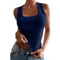 thumbnail image 2 of Summer Womens Tank Tops Square Neck Fitted Sleeveless Shirts for Women Ribbed Basic Top Dark Blue L, 2 of 8