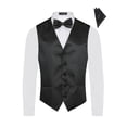 thumbnail image 1 of Men's Premium Horizontal Lines Tone on Tone Stripes Vest - NeckTie – Bow Tie - Pocket Square 4 Piece Set for Suits & Tuxedos-Many Colors, 1 of 4