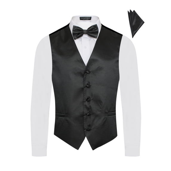 Men's Premium Horizontal Lines Tone on Tone Stripes Vest - NeckTie – Bow Tie - Pocket Square 4 Piece Set for Suits & Tuxedos-Many Colors