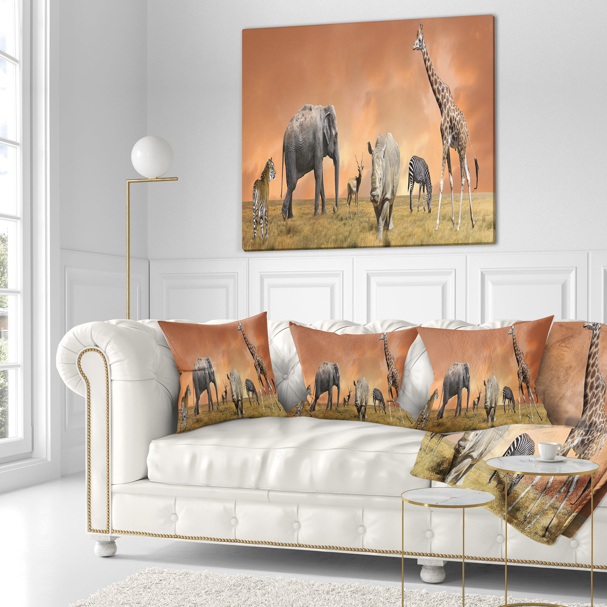 Designart Savannah Wildlife Panorama - African Throw Pillow - 18x18