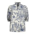 thumbnail image 5 of Endives Womens Casual Shirts 3/4 Sleeve Tops V Neck Stand Collar Blouse Beach Vacation Shirts Spring Outfit, 5 of 6