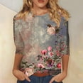 thumbnail image 2 of Women's 3/4 Sleeve Loose Fit Flowy Tunic Tops Dressy Casual Tops Summer Clothes for Teen Girls Vintage Tie Dye Floal Printing Fashion 2024 Round Neck Blouse Spring Elegant Shirts White T Shirts S, 2 of 5