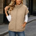 thumbnail image 4 of NominalSnug Women Short Sleeve Quilted Vest Stand Collar Zip Up Lightweight Padded Outerwear With Side Pockets, 4 of 8
