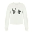 thumbnail image 4 of TANGQIOP Women'S Sweatshirts Tops Crew Neck Long Sleeve Hoodless Elasticized Hem Solid Halloween Skeleton Hand Print Funny White S, 4 of 5