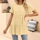thumbnail image 2 of Camiseta de mujer con cuello redondo, manga corta con volantes, Color puro, holgada, elegante, Jersey de verano, 2 of 6