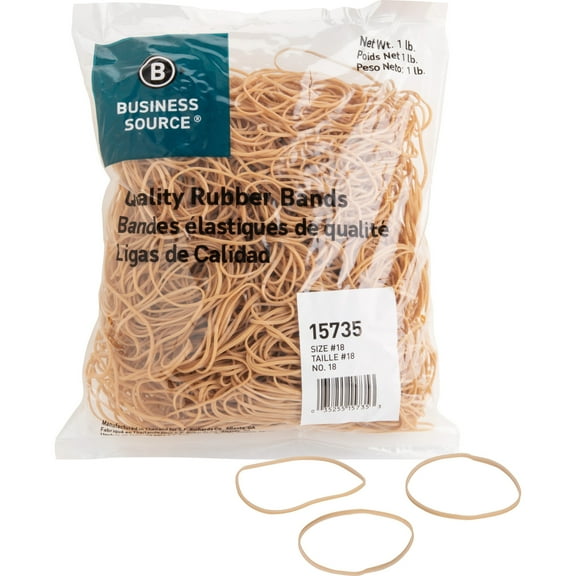 Business Source Quality Rubber Bands - Size: #18 - 3" Length x 0.1" Width - Sustainable - 1480 / Pack - Rubber - Crepe | Bundle of 5