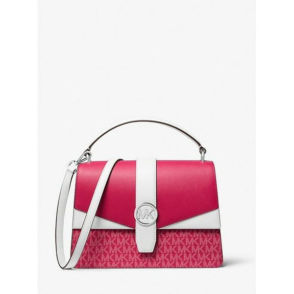 Michael Kors Outlet Greenwich Medium Color-Block and Signature Logo Satchel - DARK RASPBERRY MULTI