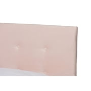 Benjen Glam Light Pink Velvet Fabric Upholstered Queen Size Panel Bed