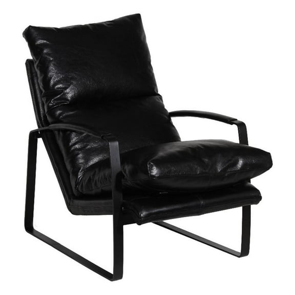 Pemberly Row Leather & Iron Accent Chair with Curved Frame in Black