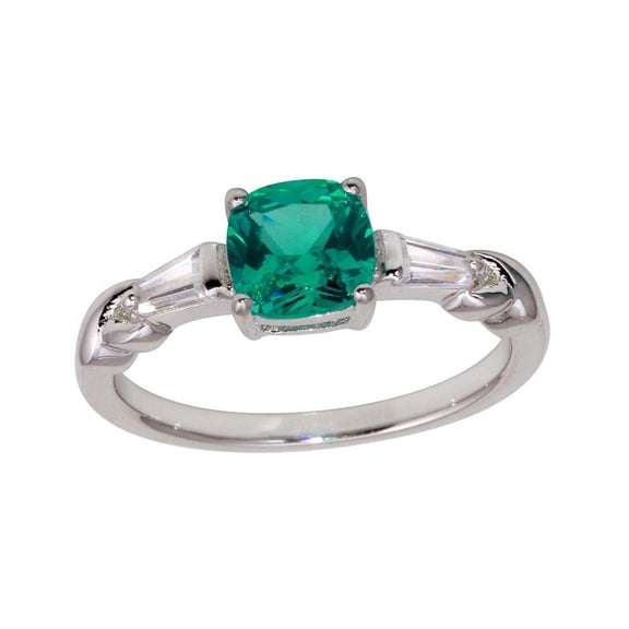 High Polished Rhodium Plated 925 Sterling Silver Teal Ring Band Blue CZ Jewelry Female Size 5