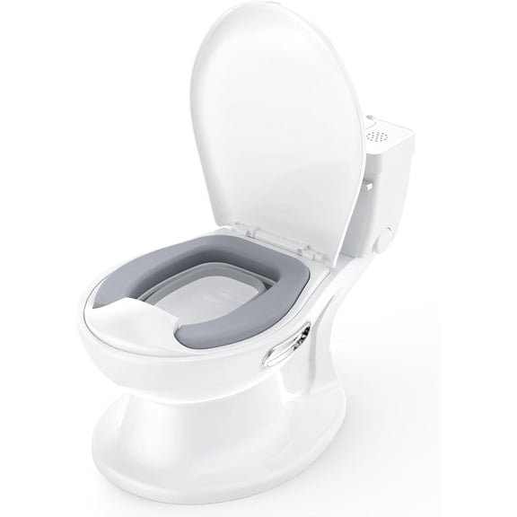 Toddler Potty Training Toilet, Removable Pot, Soft Seat, with Flushing Sound, Toilet Paper Holder, Splash Guard, Non-Slip for Toddler