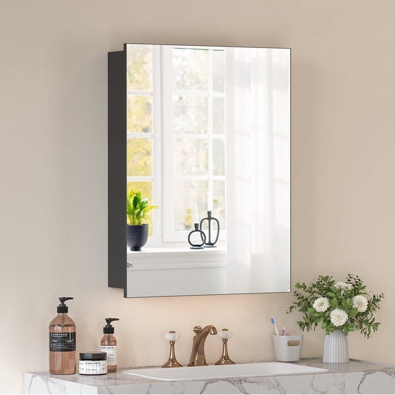 Caulitar 14"x17" Medicine Cabinet with Shelves, Wall Mounted Bathroom Cabinet with Mirrored Door, Black