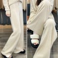 thumbnail image 4 of Wool Casual Pants Solid Color Straight Wide Leg Knitting Trousers with Drawstring High Waist Thickened Slacks, 4 of 8