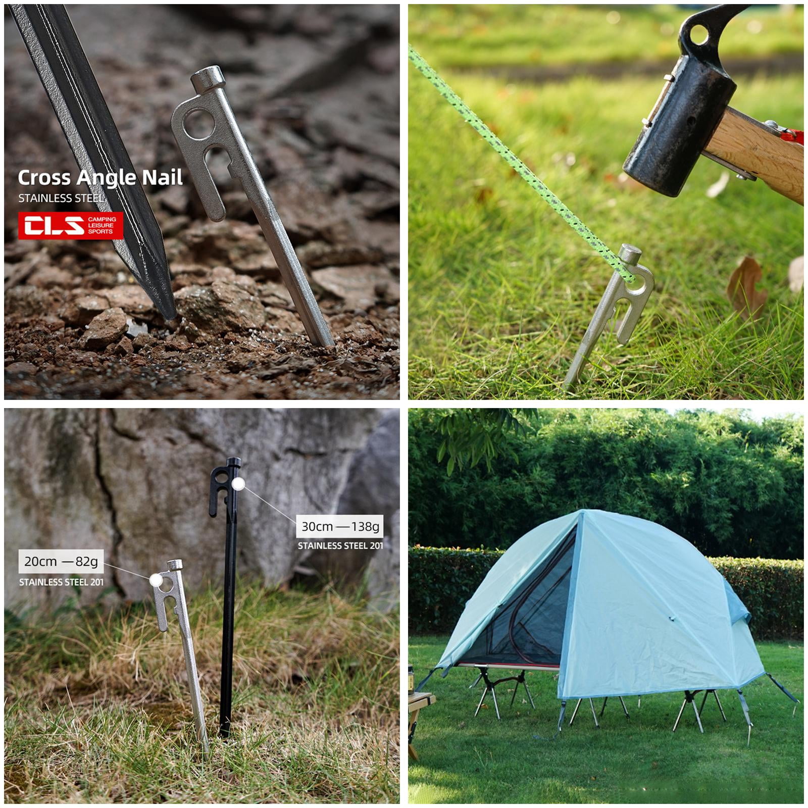 Stainless Steel Tent Stakes 4 Pack -Heavy Duty Beach Tent Pegs Canopy Stakes - Essential Gear for Camping, Backpacking, Gardening - 20cm black