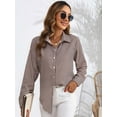thumbnail image 3 of jinghuiyue Women Shirts Button-up Collared Long Sleeve Plaid Shirt Business Office Casual Tops M, 3 of 6