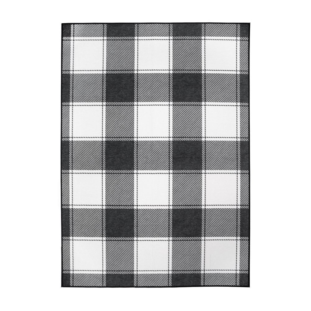 My Magic Carpet Machine Washable Area Rug Buffalo Plaid Black And White